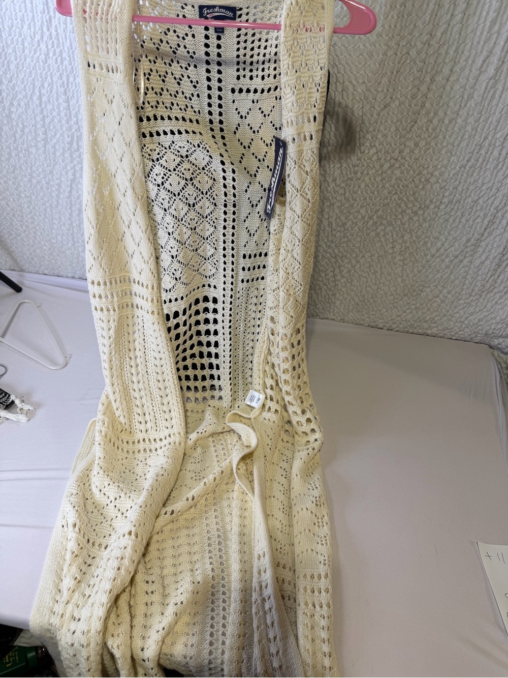 Freshman Cream Crochet Sleeveless Swim Coverup Duster